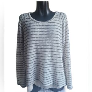 Suzy Shier Cream and Black Striped Long Sleeve Top M